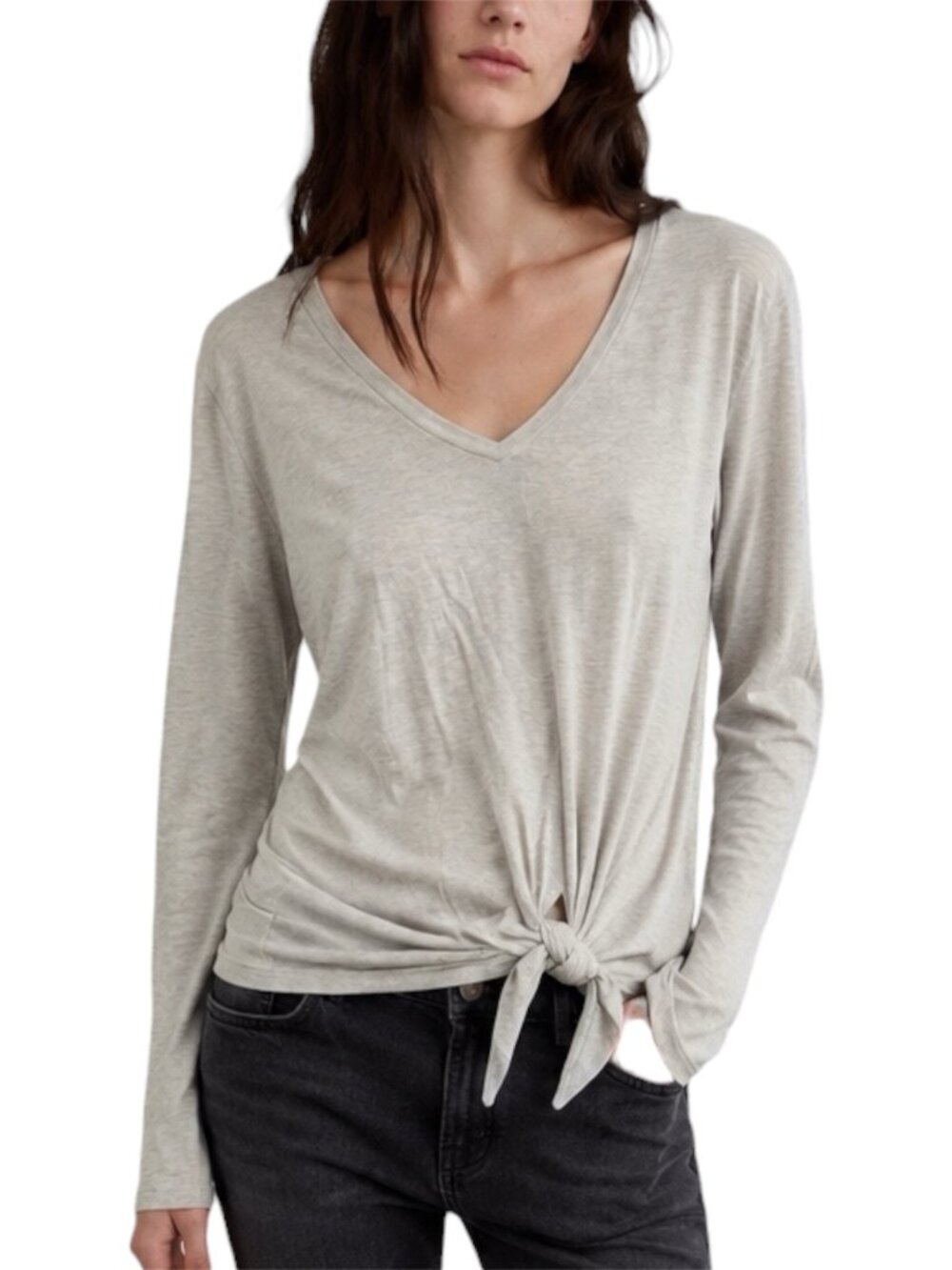 Size XS Express One Eleven Light Gray Heather Knot Front V-Neck Top